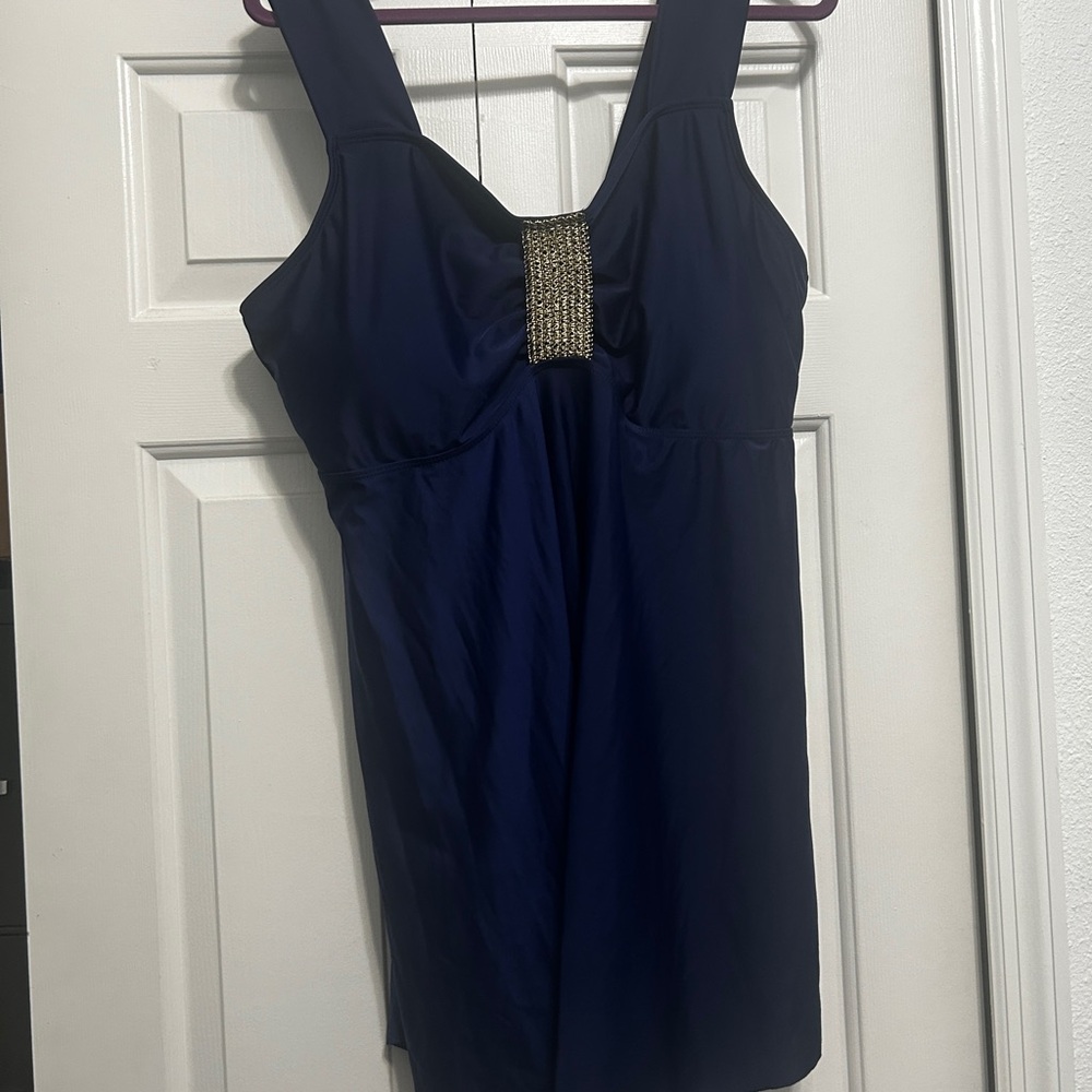 SHEIN Navy 2 Piece Tankini with Gold Accent